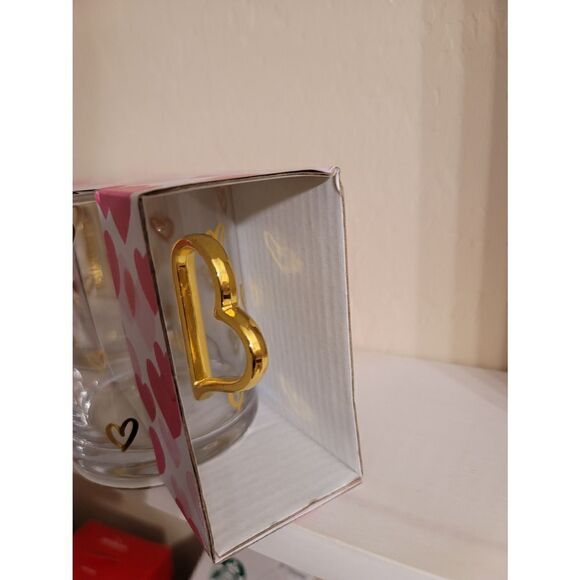 Valentines glass heart handle coffee mug clear with gold hearts set of 2 - Picture 12 of 13